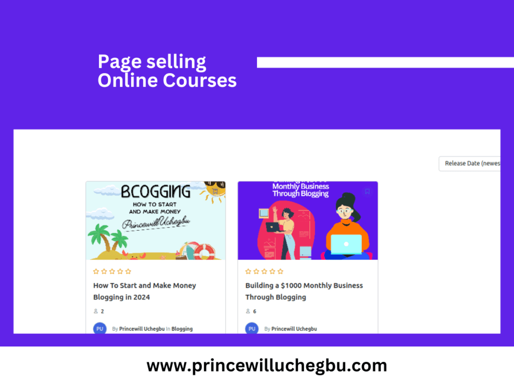 Product page displaying Online courses | How To Make Money Blogging  - Princewilluchegbu.com