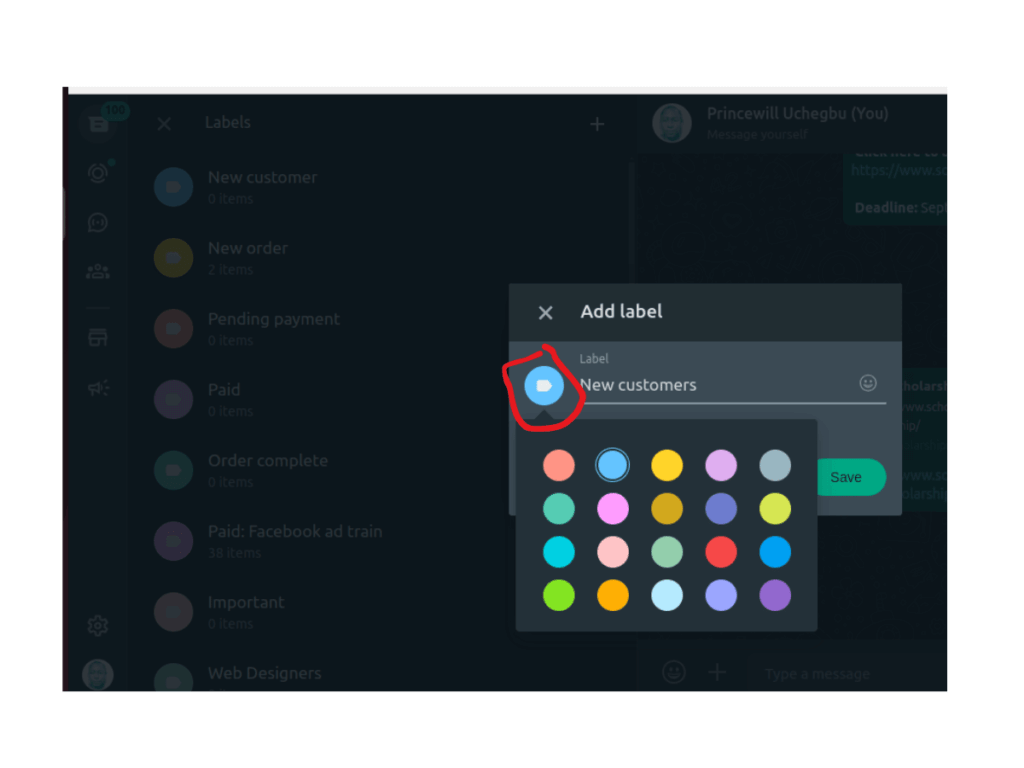 Step by step on How to Create Labels in WhatsApp - choosing label color