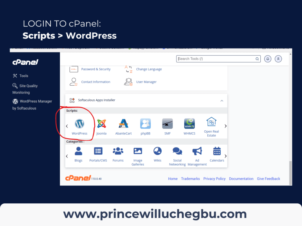 Installing WordPress LOGIN TO cPanel Scripts WordPress How to Start a Beauty Blog for Free